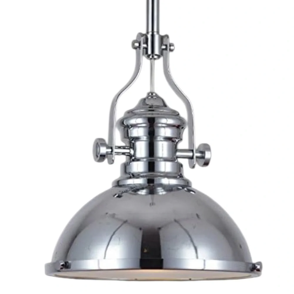 Industrial Polished Nickel One-Light Pendant Light - Kitchen - Picture 1 of 3